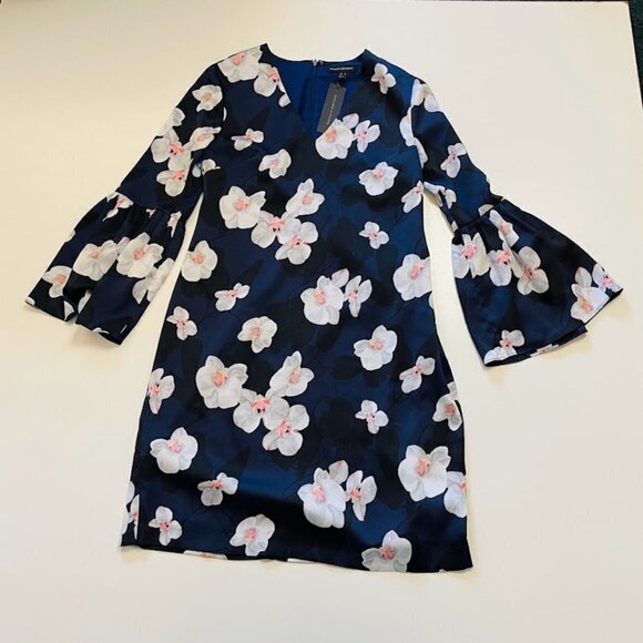 NWT Banana Republic Dress Orchid Floral Bell Sleeve Shift V Neck Spring Cherry 2 - Picture 2 of 9